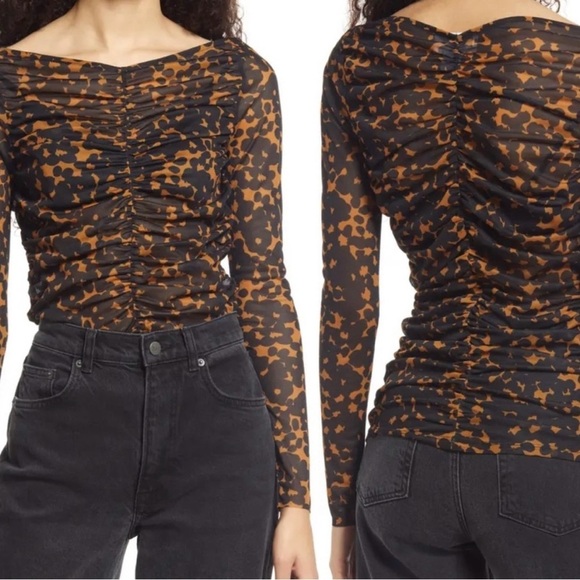 CRISTINA MARTINEZ/Nordstrom Ruched Print Top In Brown Bloom Smudge Size Medium - Picture 4 of 16